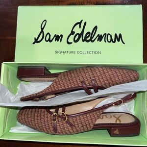 Sam Edelman Burgundy and Tan Slingback Flats